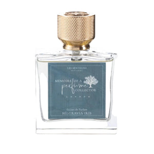 Perfume bottle with gold cap on a white background