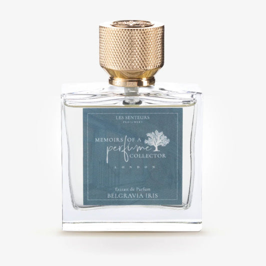 Perfume bottle with gold cap on a white background